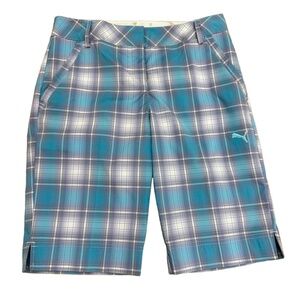 NWOT Puma Shorts Womens 4 Plaid Pattern Side Pockets Embroidered Active‎ Golf